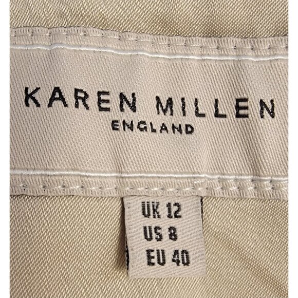 KAREN MILLEN Dress Pants England Beige Wool Blend Trouser Flared Womens Sz 8 EUC - Picture 3 of 9